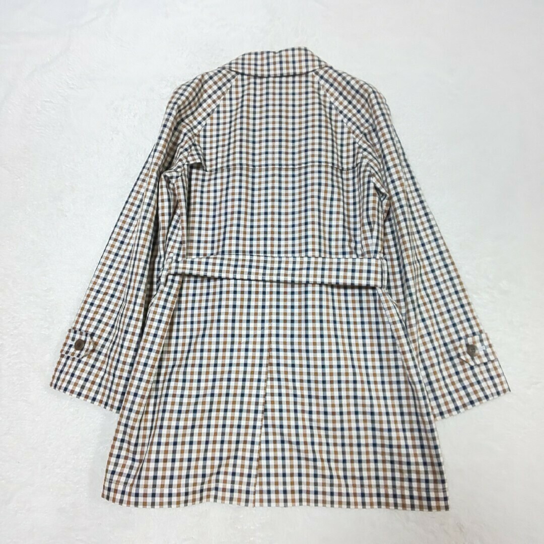 極美品】Aquascutum ベルト付ステンカラーコート キュータムチェック 極美品】Aquascutum ベルト付ステンカラーコート キュータムチェック