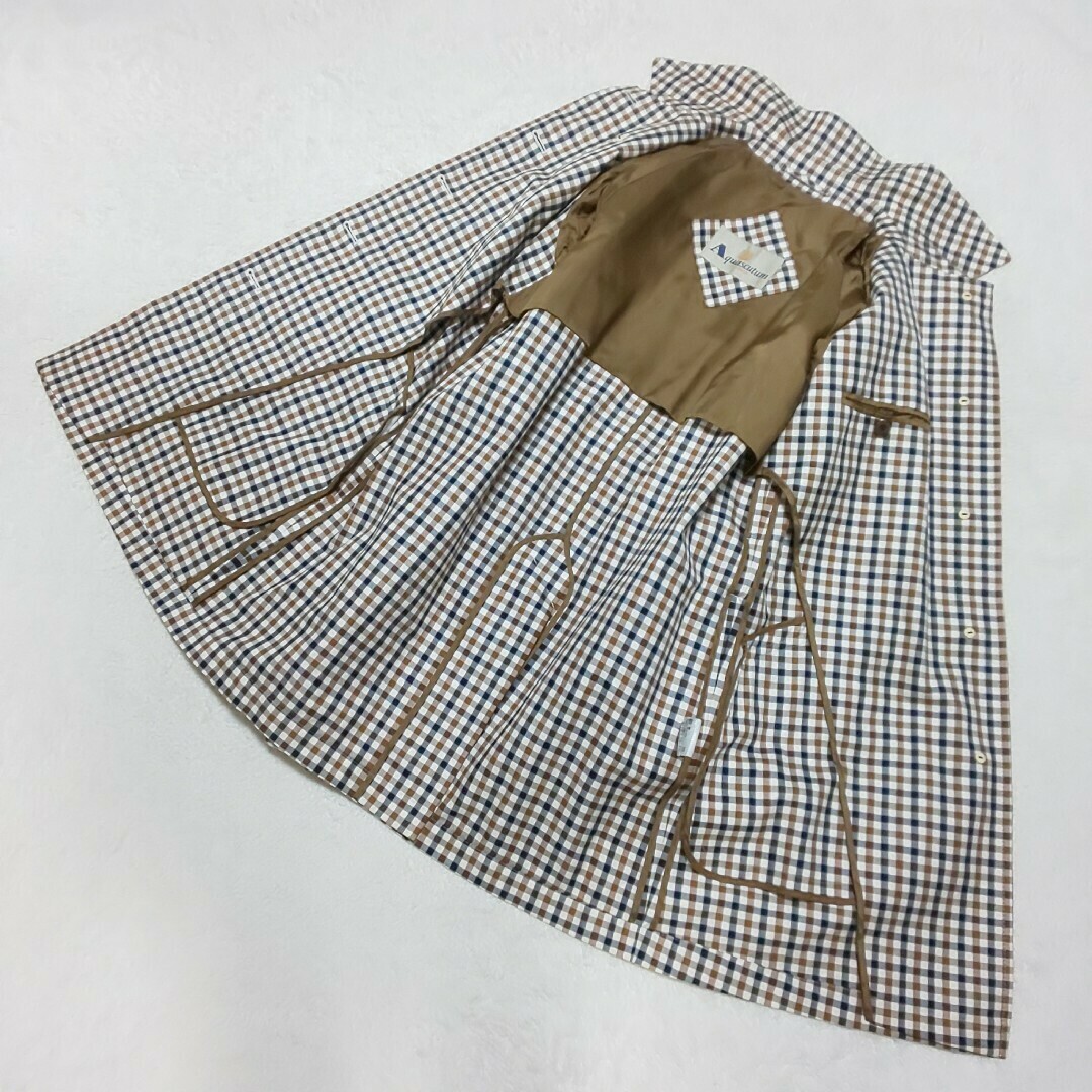 極美品】Aquascutum ベルト付ステンカラーコート キュータムチェック 極美品】Aquascutum ベルト付ステンカラーコート キュータムチェック