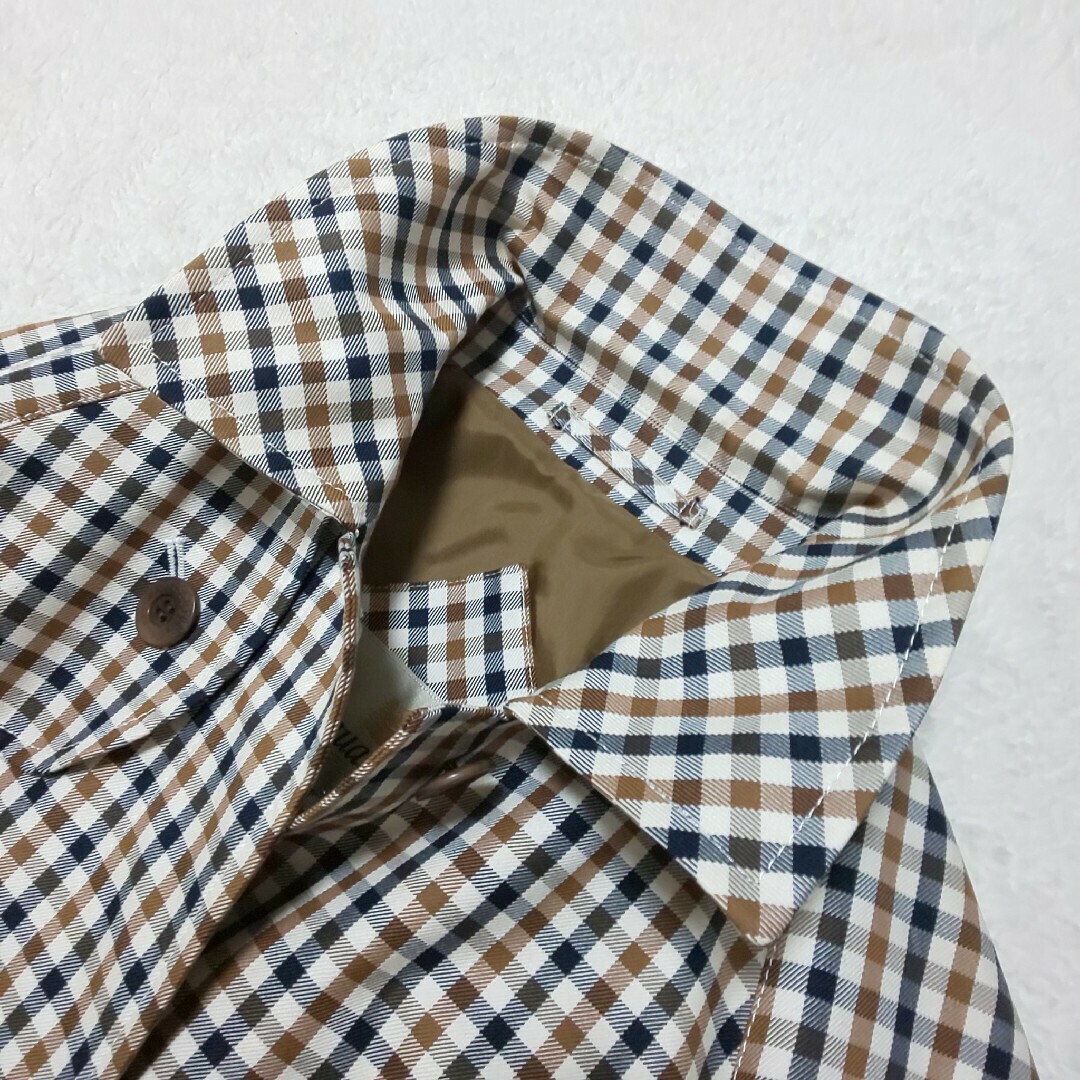 極美品】Aquascutum ベルト付ステンカラーコート キュータムチェック 極美品】Aquascutum ベルト付ステンカラーコート キュータムチェック