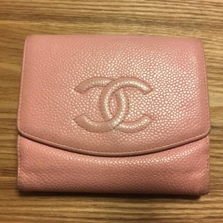 シャネル(CHANEL)の正規品 CHANEL シャネル キャビアスキン 二つ折り財布 サーモンピンク(財布)