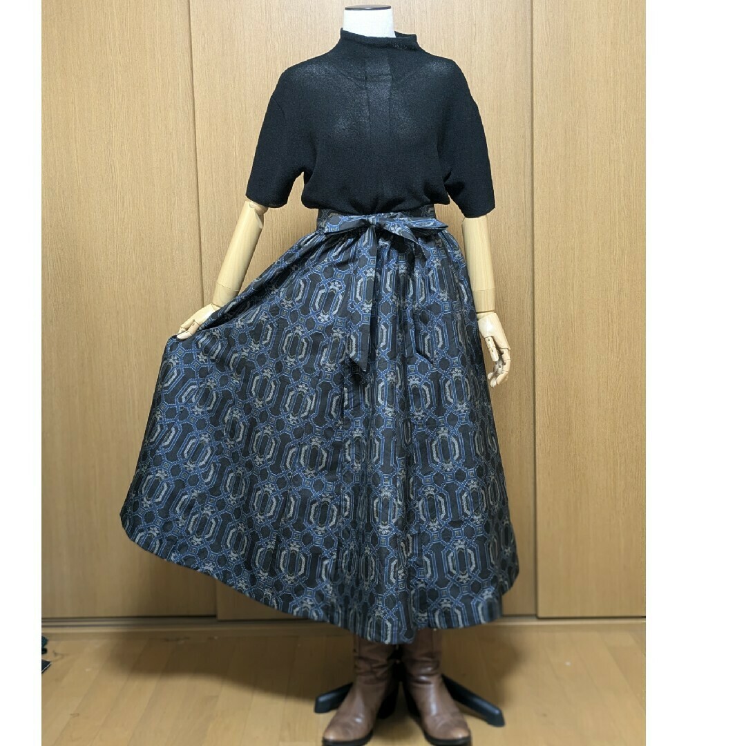 SOLD 着物リメイク フレアーギャザースカート 大島紬 M〜L SOLD 着物リメイク フレアーギャザースカート 大島紬 M〜L