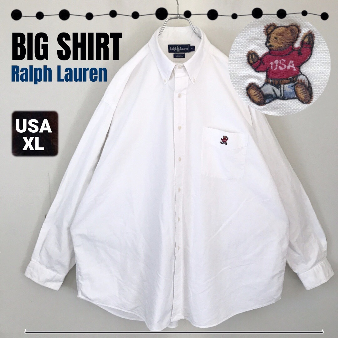 Ralph Lauren - ラルフローレン☆ビッグシャツ☆ポロベア☆白 Ralph Lauren - ラルフローレン☆ビッグシャツ☆ポロベア☆白
