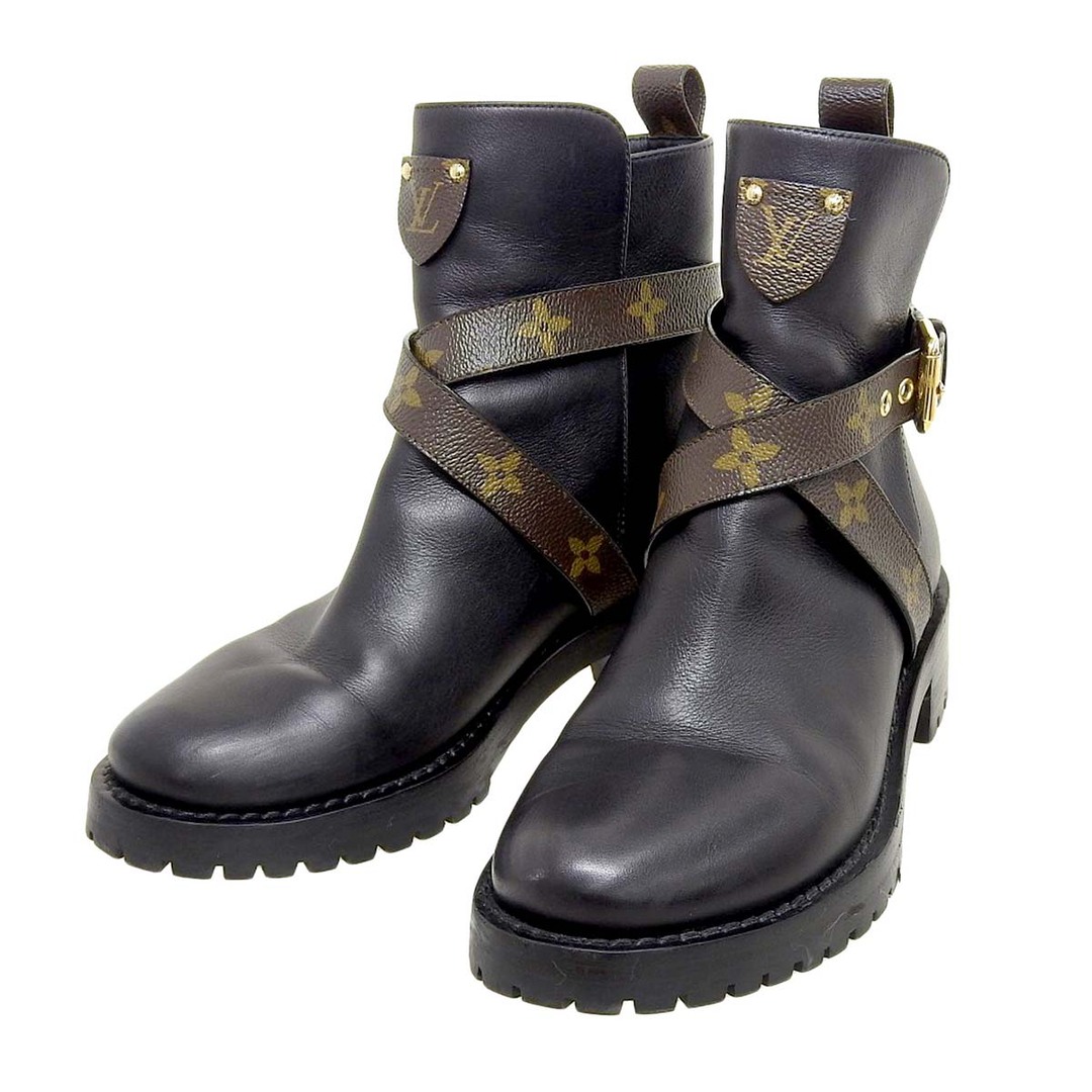 LOUIS VUITTON - ルイヴィトン モノグラム ストラップ アンクルブーツ レディース ブラック ブラウン LOUIS VUITTON 【中古】 【アパレル・小物】