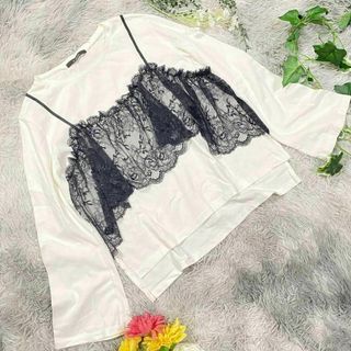 ダブルクローゼット(w closet)の【Wcloset】カットソー　レースビスチェ　(F)(カットソー(長袖/七分))