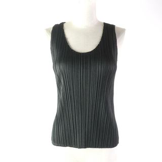 極美品★PLEATS PLEASE プリーツプリーズ イッセイミヤケ Uネック ノースリーブ カットソー ダークグレー 5 日本製 レディース(カットソー(半袖/袖なし))