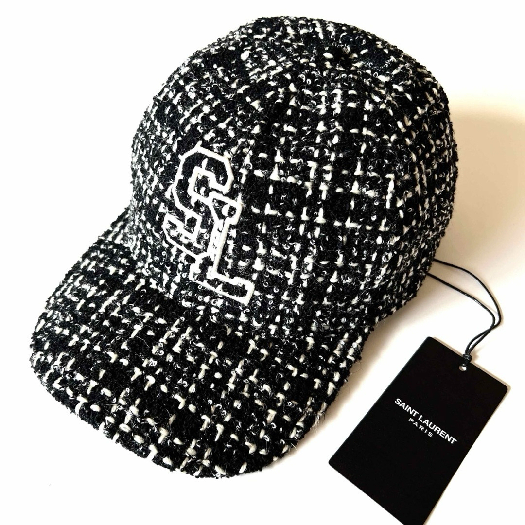SAINT LAURENT - YSL ブラックツイード ベースボールキャップ 57 SAINT LAURENT - YSL ブラックツイード ベースボールキャップ 57