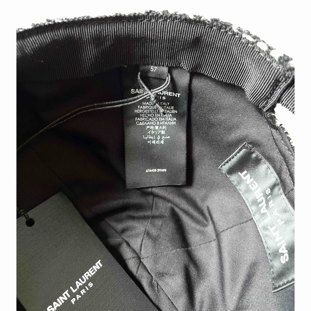 SAINT LAURENT - YSL ブラックツイード ベースボールキャップ 57 SAINT LAURENT - YSL ブラックツイード ベースボールキャップ 57