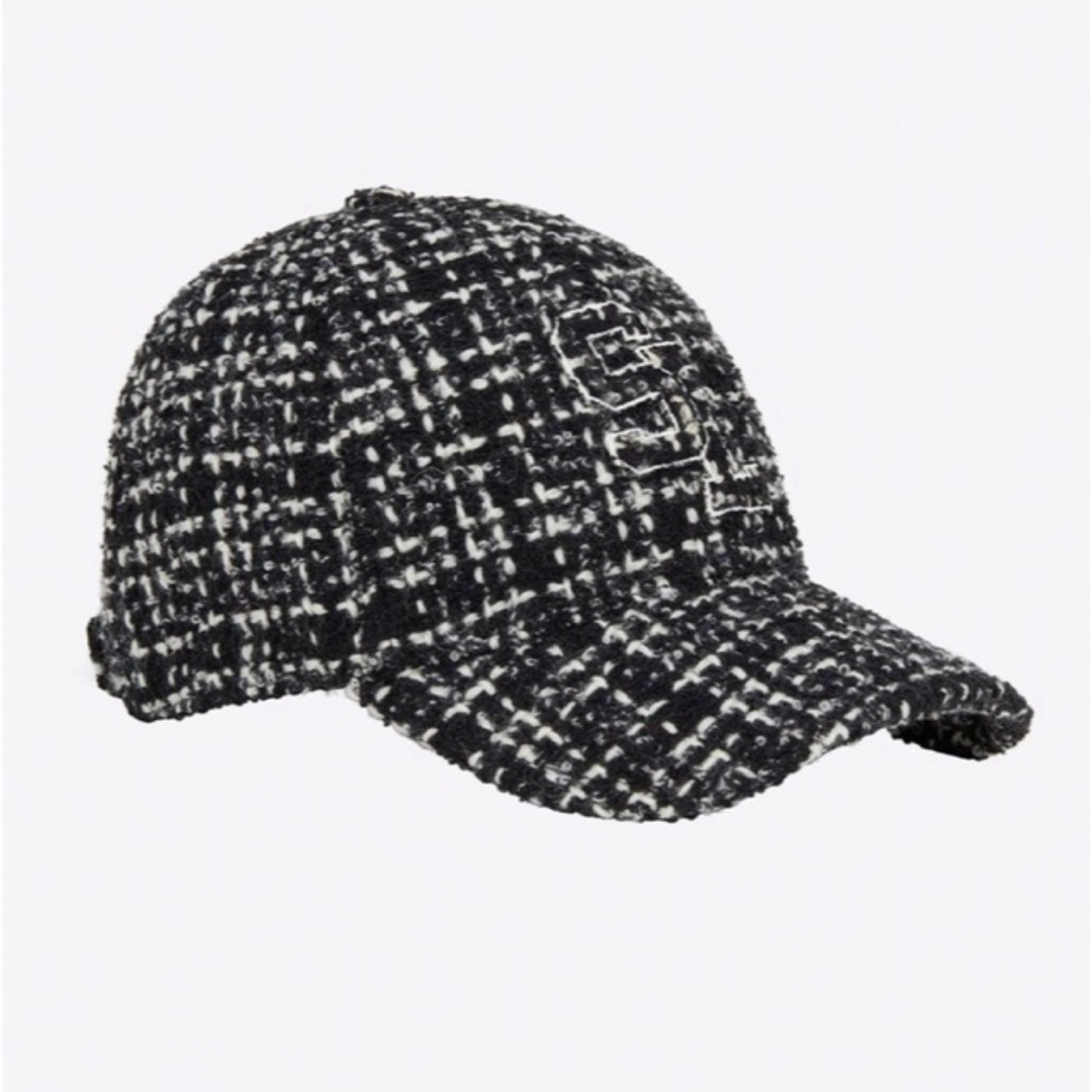 SAINT LAURENT - YSL ブラックツイード ベースボールキャップ 57 SAINT LAURENT - YSL ブラックツイード ベースボールキャップ 57