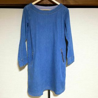 【美品】デニム 膝上 ワンピース lunemoire ブルー Mサイズ シンプル(ミニワンピース)