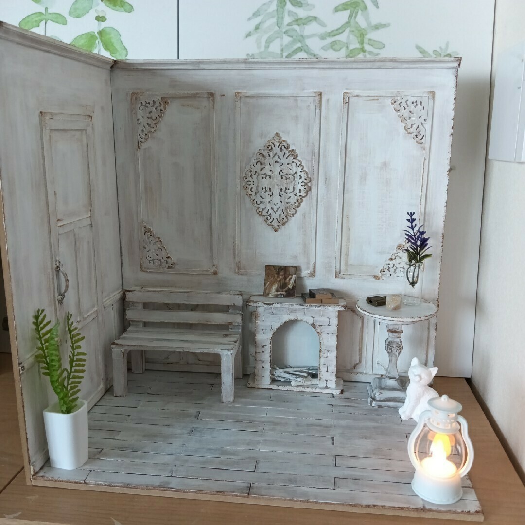 ホワイトシャビー 組立式 ドールハウス 背景ボード ホワイトシャビー 組立式 ドールハウス 背景ボード