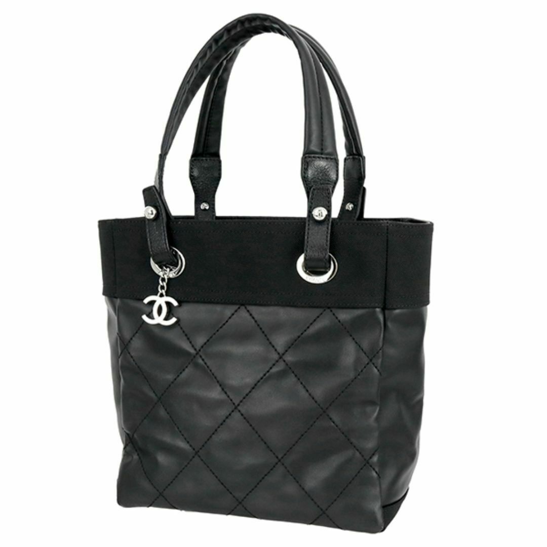 CHANEL - シャネル パリビアリッツ PM トートバッグ キャンバス PVC ゴートスキン ブラック シルバー 黒 レディース 新品同様 158144