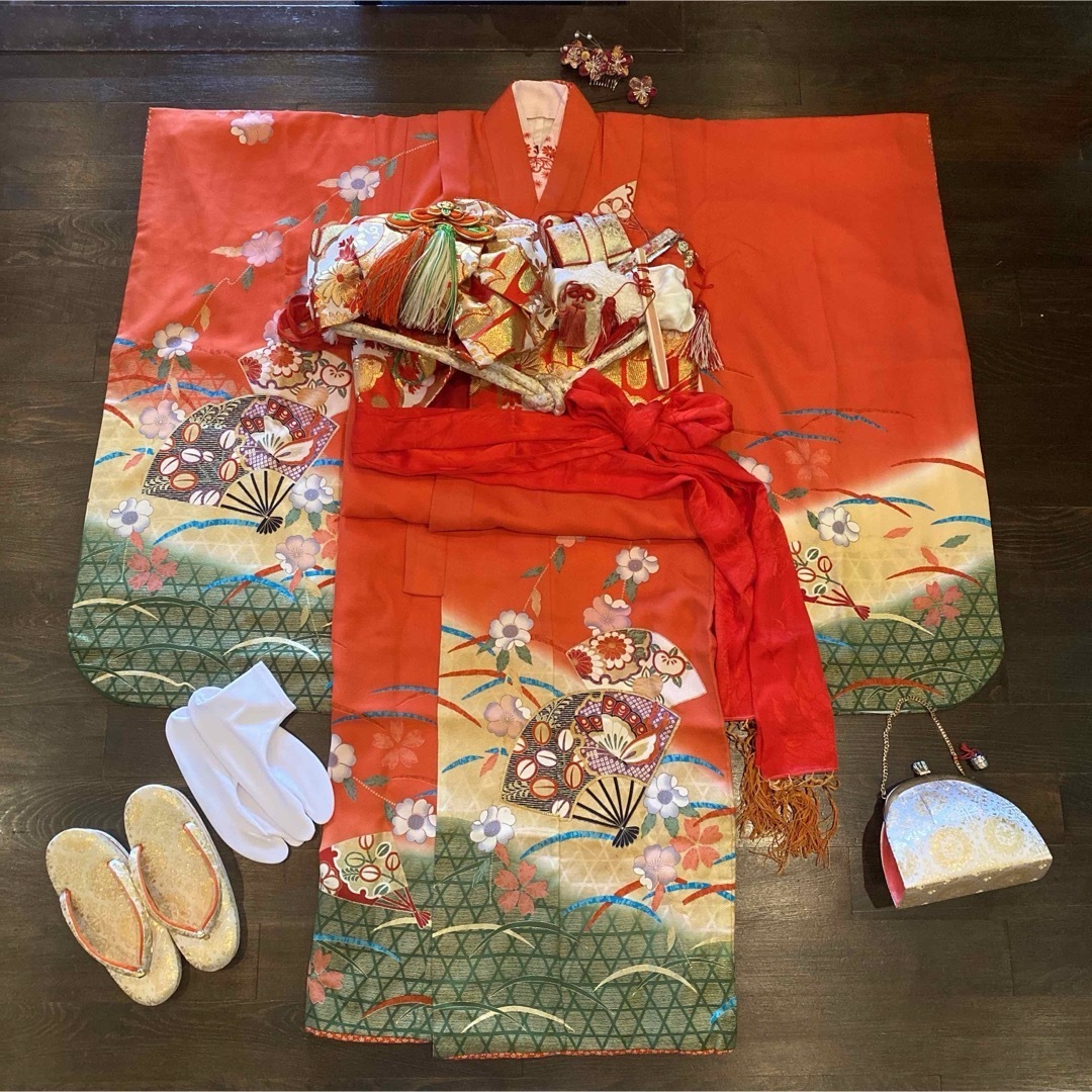 美品【正絹7歳用】振袖、袋帯他フルセット むしり取っ 美品【正絹7歳用】振袖、袋帯他フルセット むしり取っ