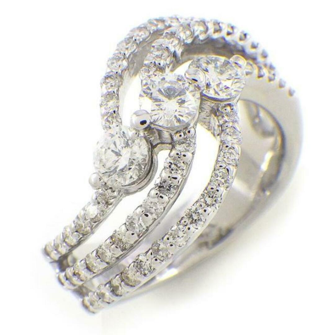 【ダイヤモンド】 リング ウェーブ ハーフ サークル パヴェ ダイヤモンド 計1.00ct K18WG 10.5号 【中古】