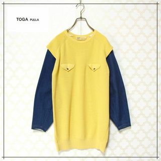 トーガプルラ(TOGA PULLA)のトーガプルラ　長袖ニット　袖デニム　シルク　イエロー　ブルー　1　S(ニット/セーター)