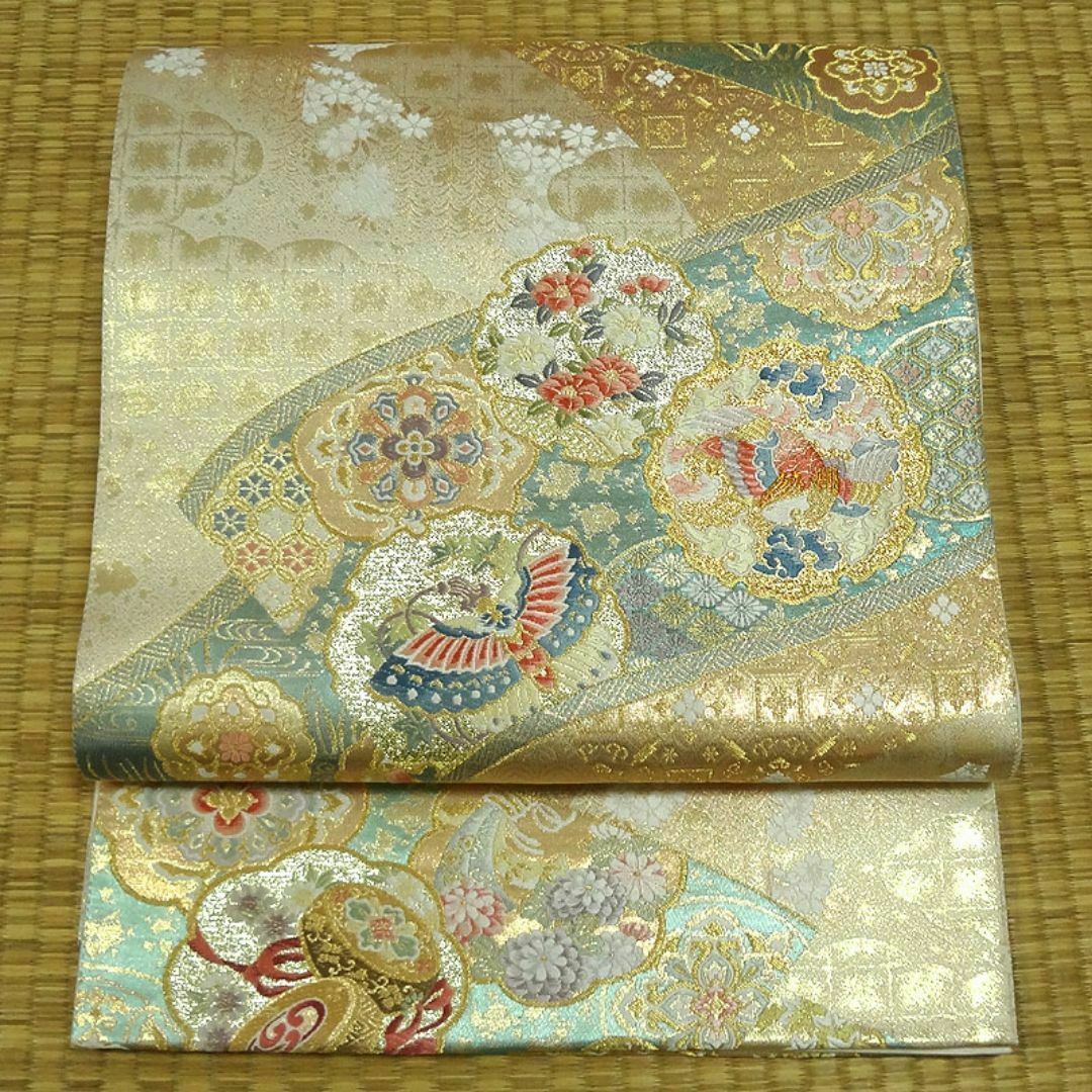 古典柄に蝶や草花 袋帯 帯