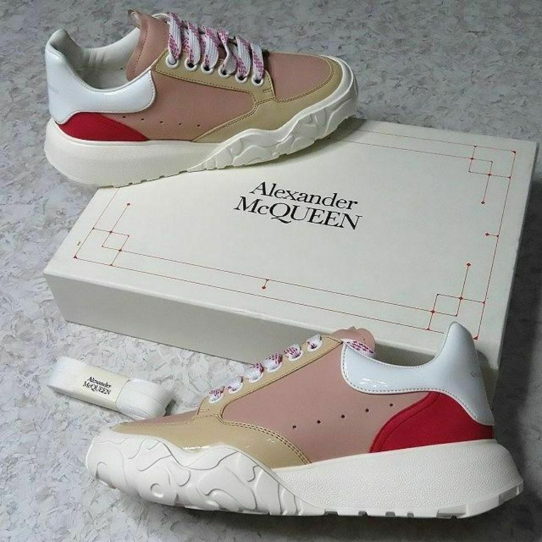 Alexander McQueen - 新品アレキサンダーマックイーンオーバーサイズスニーカーレザー靴厚底赤白ピンク色
