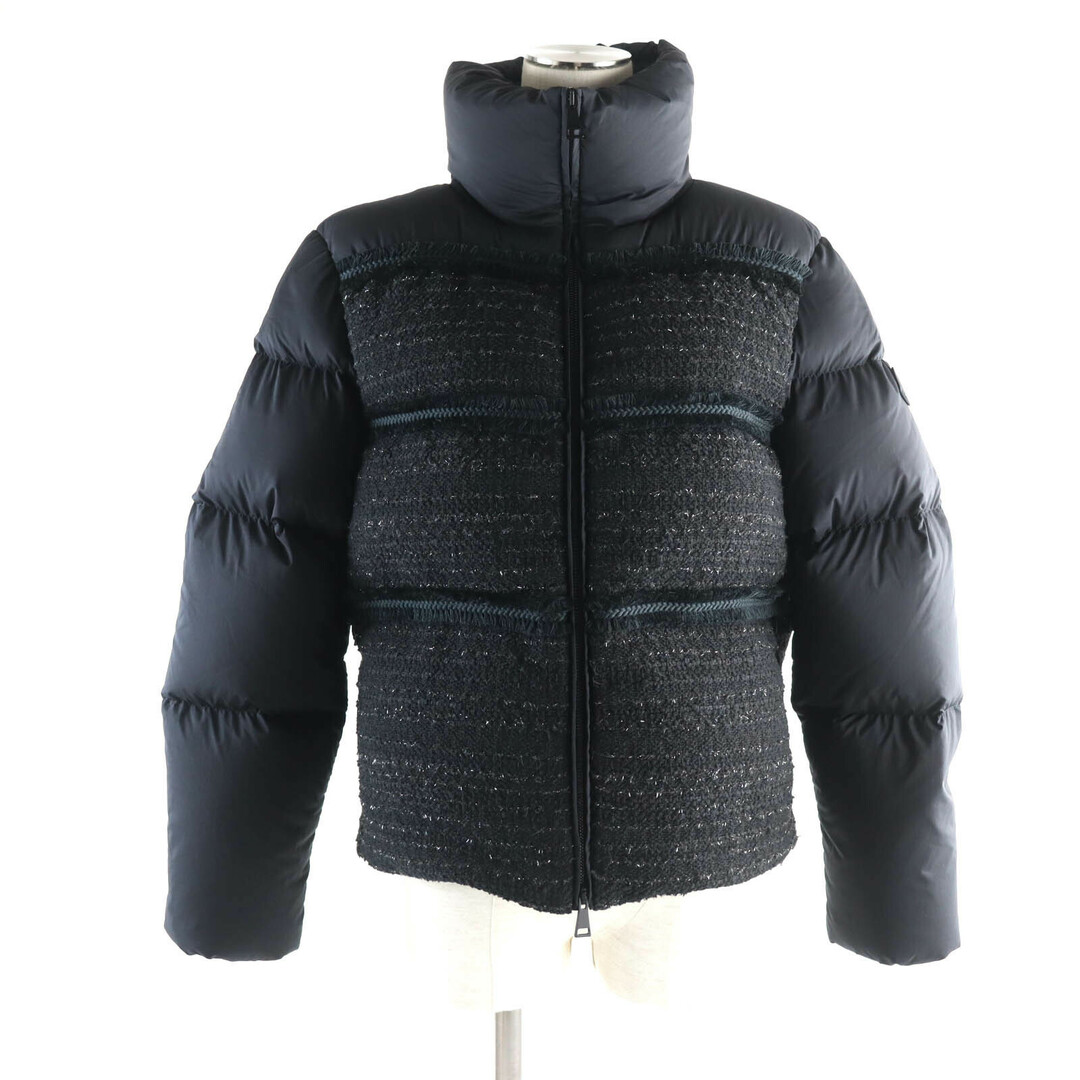 MONCLER - 美品★MONCLER モンクレール 22年製 AUCUN オカン ロゴワッペン付 ツイード切替 ZIP UP ダウンジャケット ブラック 0 正規品 レディース