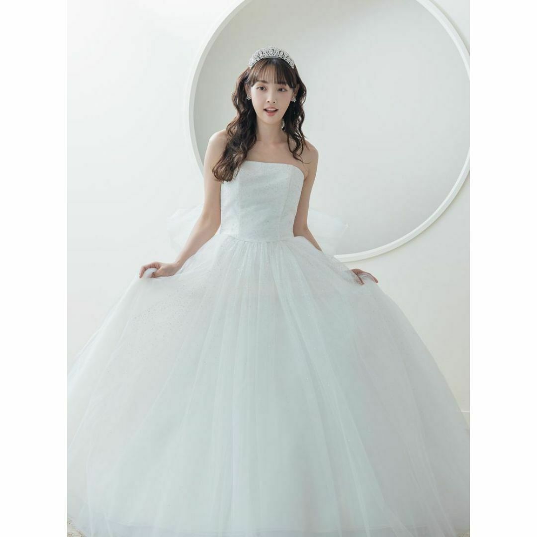 ウェディングドレス ベアトップ サッシュベルト フレアスカート リボン 結婚式