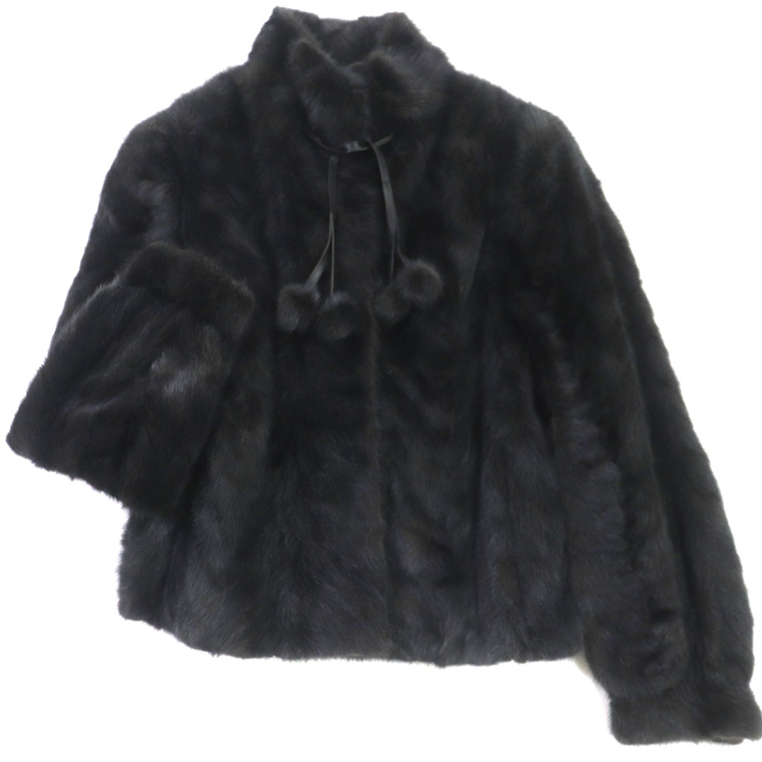 美品▼THE BANG ミンク MINK 裏地刺繍入り 本毛皮ショートコート ジャケット ダークグレー Mサイズ相当 レディース 毛質柔らか・艶やか◎