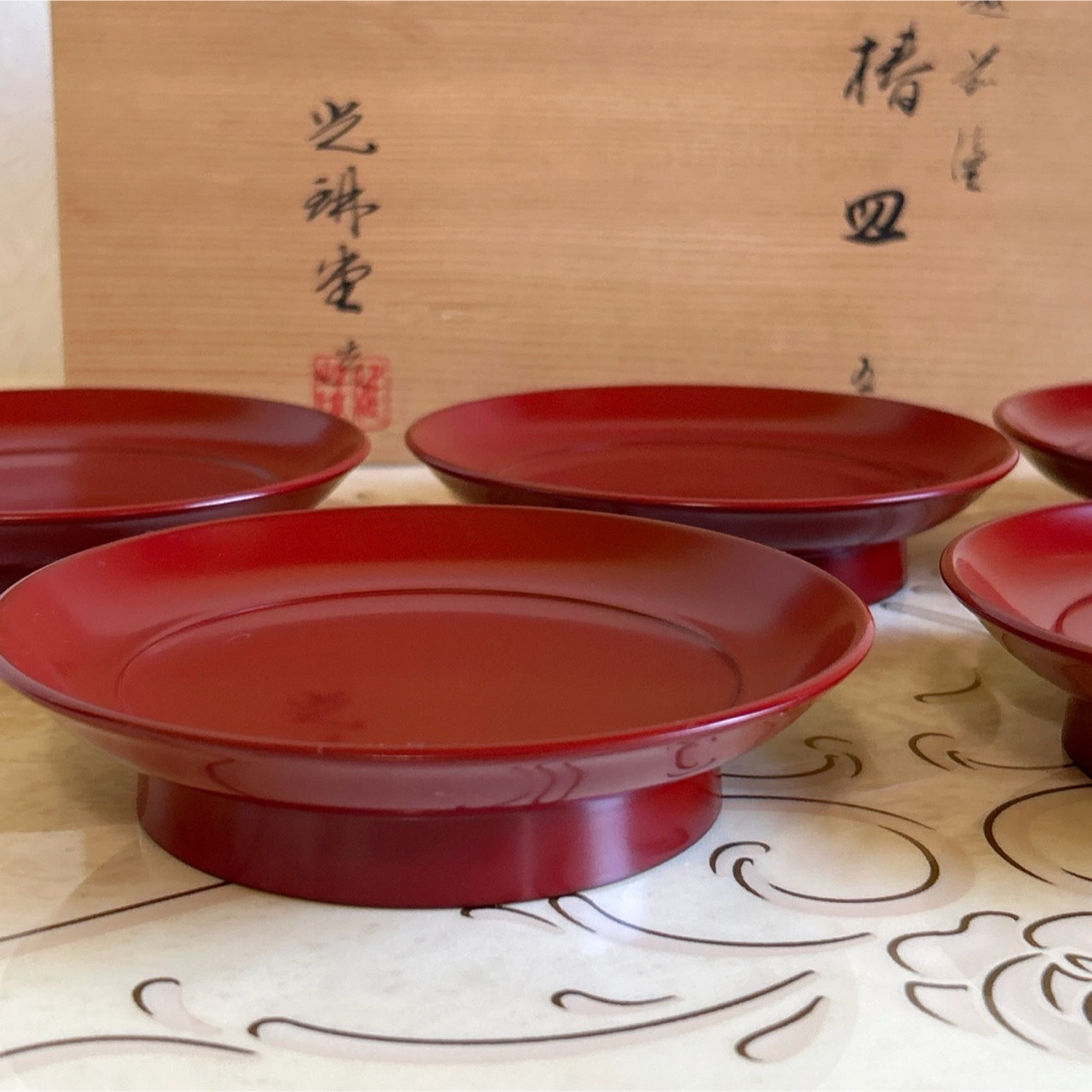 越前塗 光琳堂 椿皿 5枚セット 古代朱 高台皿 銘々皿 漆器 中皿 越前塗 光琳堂 椿皿 5枚セット 古代朱 高台皿 銘々皿 漆器 中皿