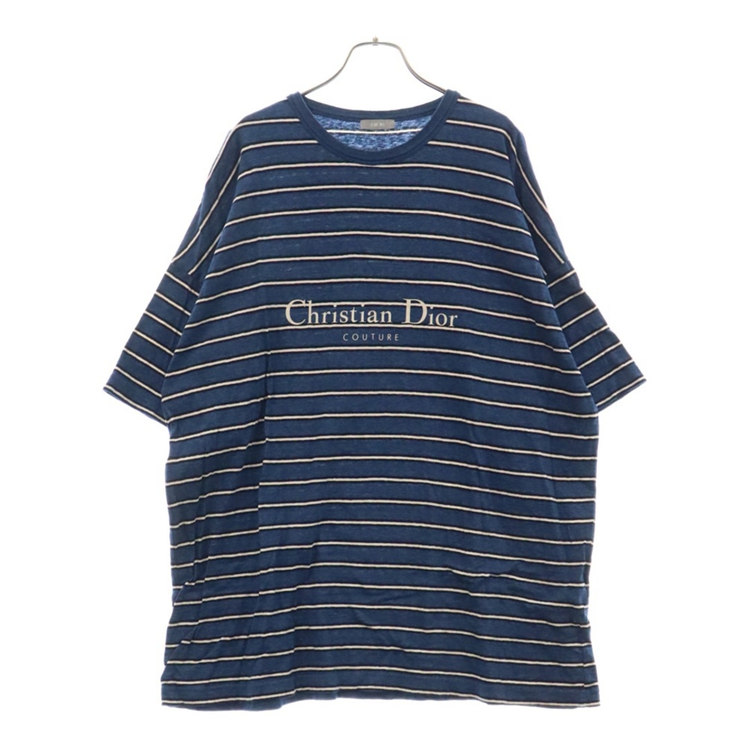 Christian Dior - Christian Dior クリスチャンディオール ロゴプリント ボーダー クルーネック半袖Tシャツカットソー ブルー/ホワイト 493J671B0938