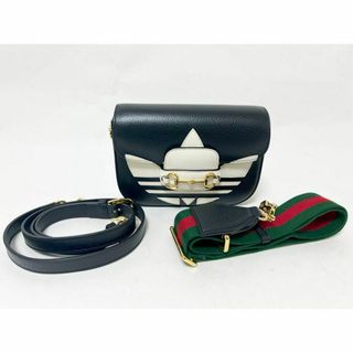 グッチ(GUCCI)のGUCCI adidas グッチ アディダス ホースビット 1955 ショルダーバッグ 2WAY ブラック ホワイト 658574 超美品(ショルダーバッグ)