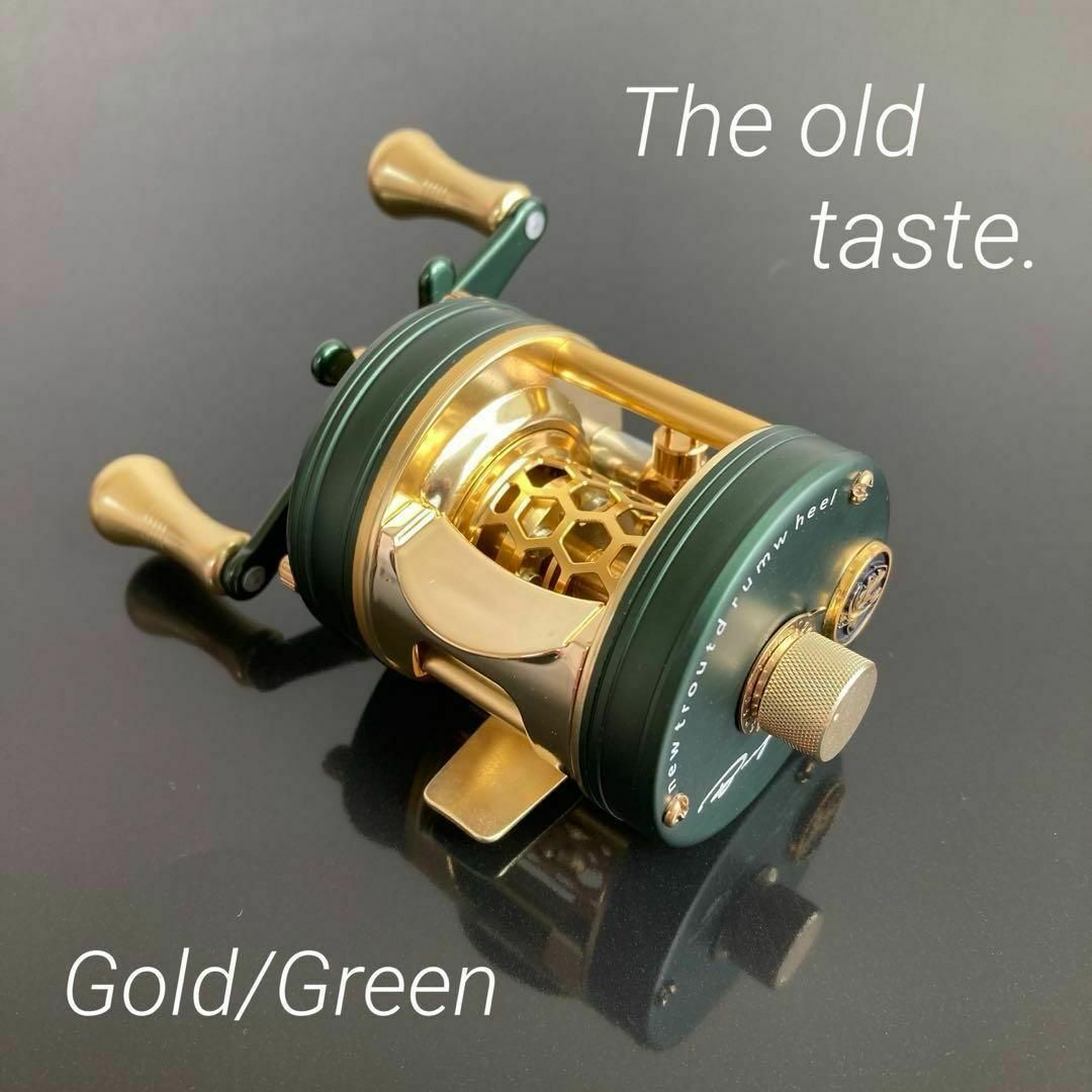 新品】渓流ベイトリール 丸型リール トラウト用 ゴールド/グリーン 新品】渓流ベイトリール 丸型リール トラウト用 ゴールド/グリーン