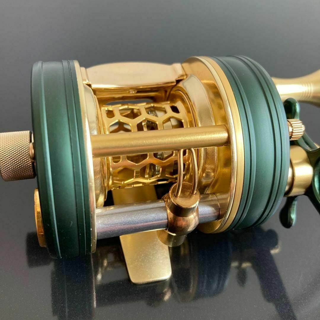 新品】渓流ベイトリール 丸型リール トラウト用 ゴールド/グリーン 新品】渓流ベイトリール 丸型リール トラウト用 ゴールド/グリーン