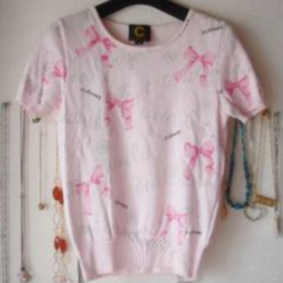 クレイサス(CLATHAS)のクレイサス☆綿100％ニット☆春夏☆日本製☆リボン模様☆美品☆送料込☆(カットソー(半袖/袖なし))