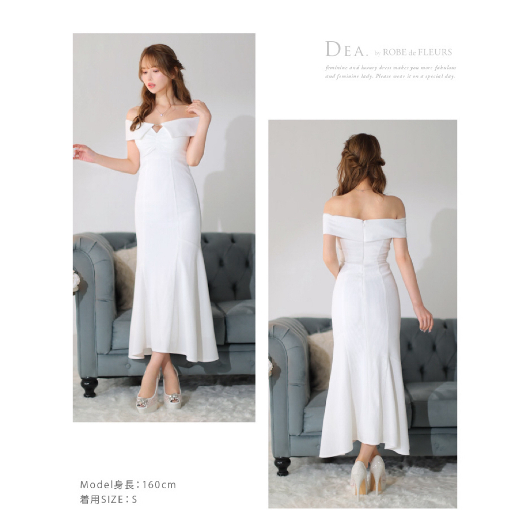DE3318*リブニットオフショルダーセミロングドレスwhS DE3318*リブニットオフショルダーセミロングドレスwhS