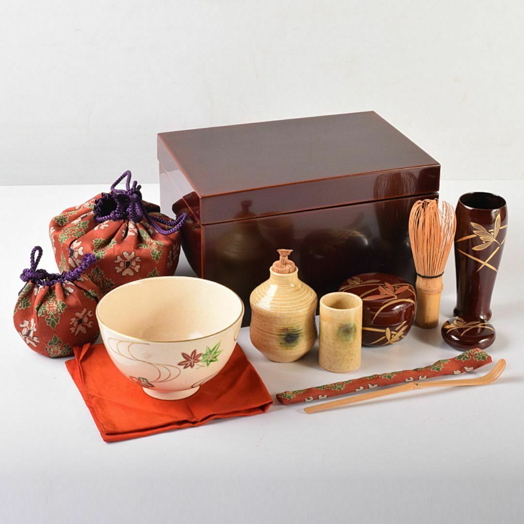 茶道具 茶箱 利休茶箱 溜真塗り 春秋蒔絵 三点セット付き 中村 茶道具 茶箱 利休茶箱 溜真塗り 春秋蒔絵 三点セット付き 中村
