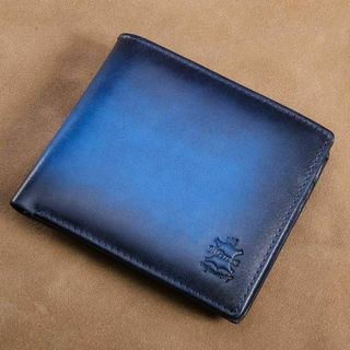 新品未使用 財布 折り財布 二つ折り メンズ レディース 青 ブルー 本革 牛革(折り財布)