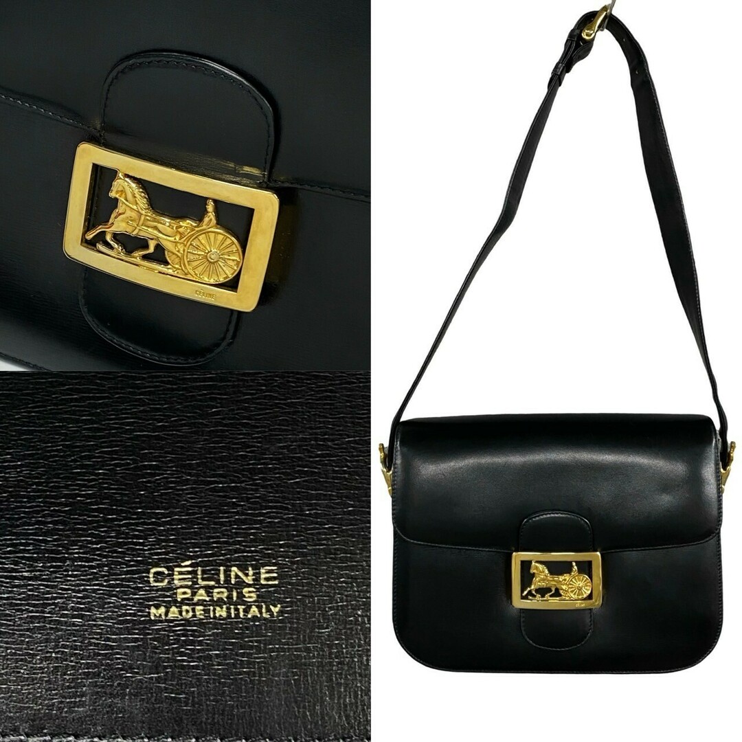 CELINE - 極 美品 袋付き CELINE セリーヌ ロゴ 馬車金具 カーフ CELINE - 極 美品 袋付き CELINE セリーヌ ロゴ 馬車金具 カーフ