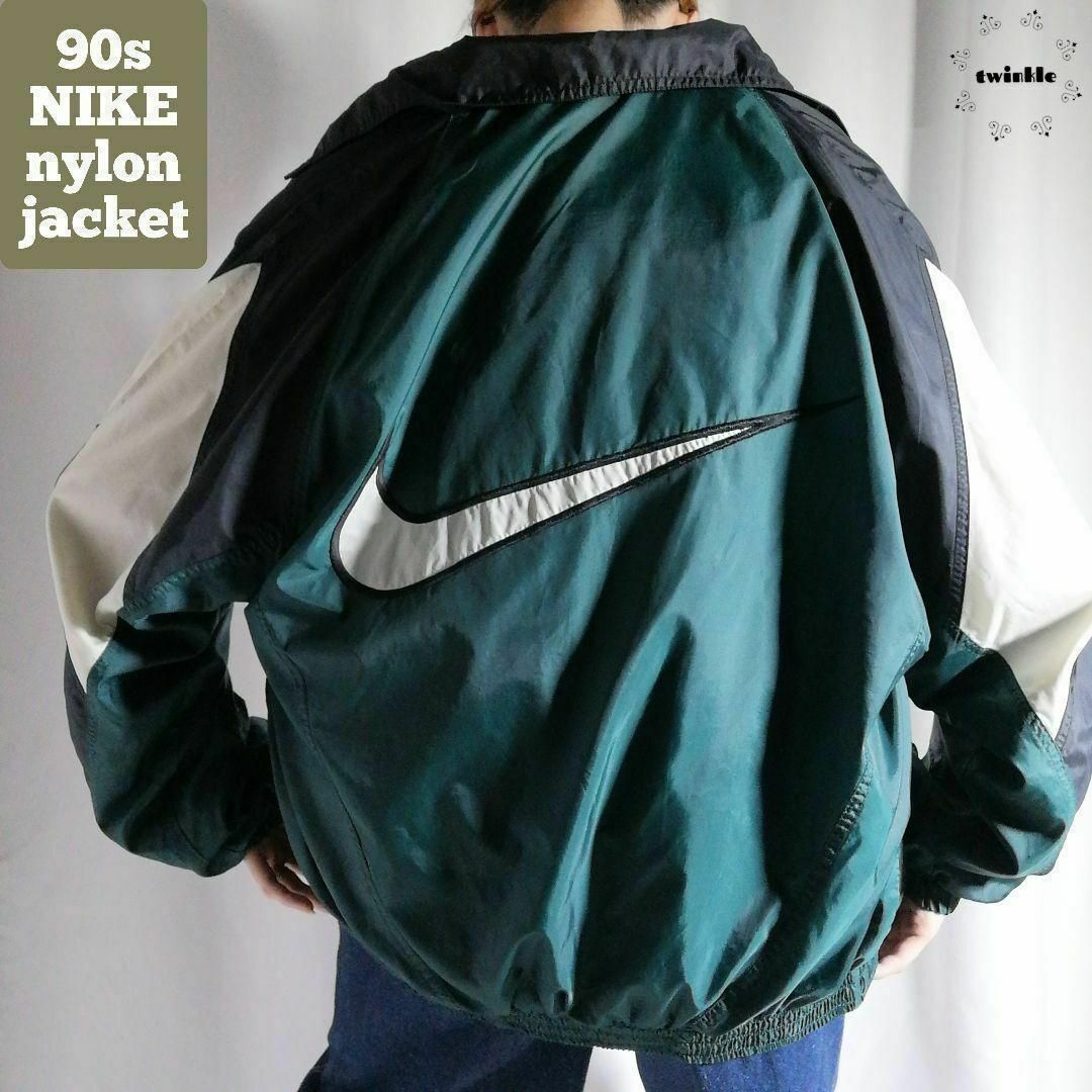 NIKE - 配色◎ 90s NIKE バックロゴ刺繍 ナイロンジャケット NIKE - 配色◎ 90s NIKE バックロゴ刺繍 ナイロンジャケット