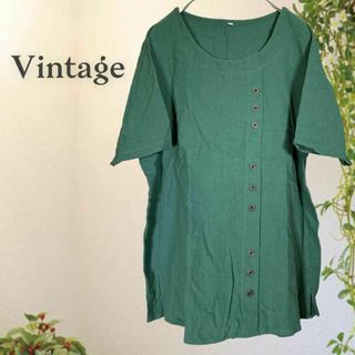 ヴィンテージ アシンメトリー プルオーバーシャツ (Ｌ) グリーン系 レディース(シャツ/ブラウス(半袖/袖なし))