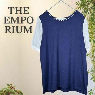 ジエンポリアム(THE EMPORIUM)のジエンポリアム パールネック シースルースリーブ ブラウス (Ｍ) ネイビー(シャツ/ブラウス(半袖/袖なし))