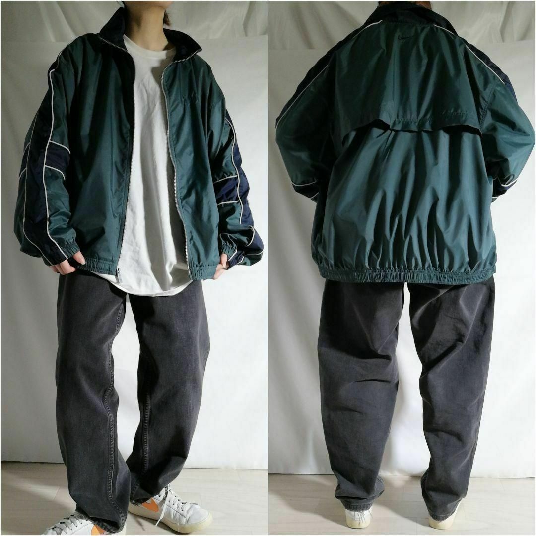 NIKE - NIKE90s刺繍ロゴバイカラーナイロンジャケットグリーン緑 NIKE - NIKE90s刺繍ロゴバイカラーナイロンジャケットグリーン緑