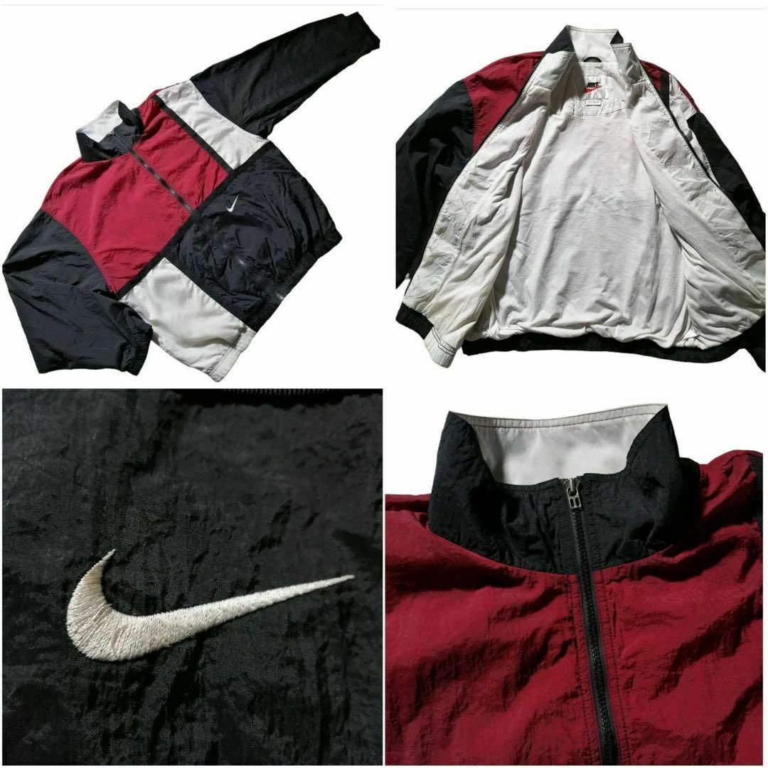 NIKE - 90年代NIKEマルチカラー刺繍ロゴナイロンジャケット黒赤 NIKE - 90年代NIKEマルチカラー刺繍ロゴナイロンジャケット黒赤