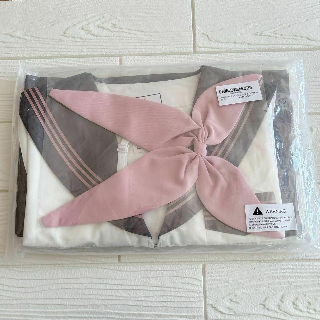 制服 セーラー服　M 半袖　プリーツスカート　ピンク×グレー　JK コスプレ エンタメ/ホビーのコスプレ(衣装一式)の商品写真