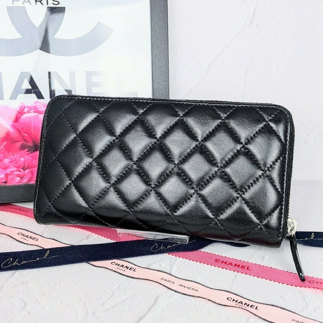 CHANEL シャネル ラウンド長財布 ラムスキン ジッピー 黒 美品 CHANEL シャネル ラウンド長財布 ラムスキン ジッピー 黒 美品