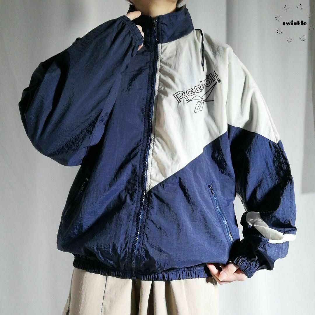 Reebok - 90sリーボックバックロゴ刺繍ナイロンジャケット Reebok - 90sリーボックバックロゴ刺繍ナイロンジャケット