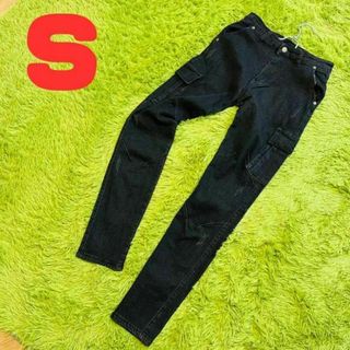 SNSで話題 現場服 作業着 カーゴ ブラックストレッチ スキニー デニム(デニム/ジーンズ)