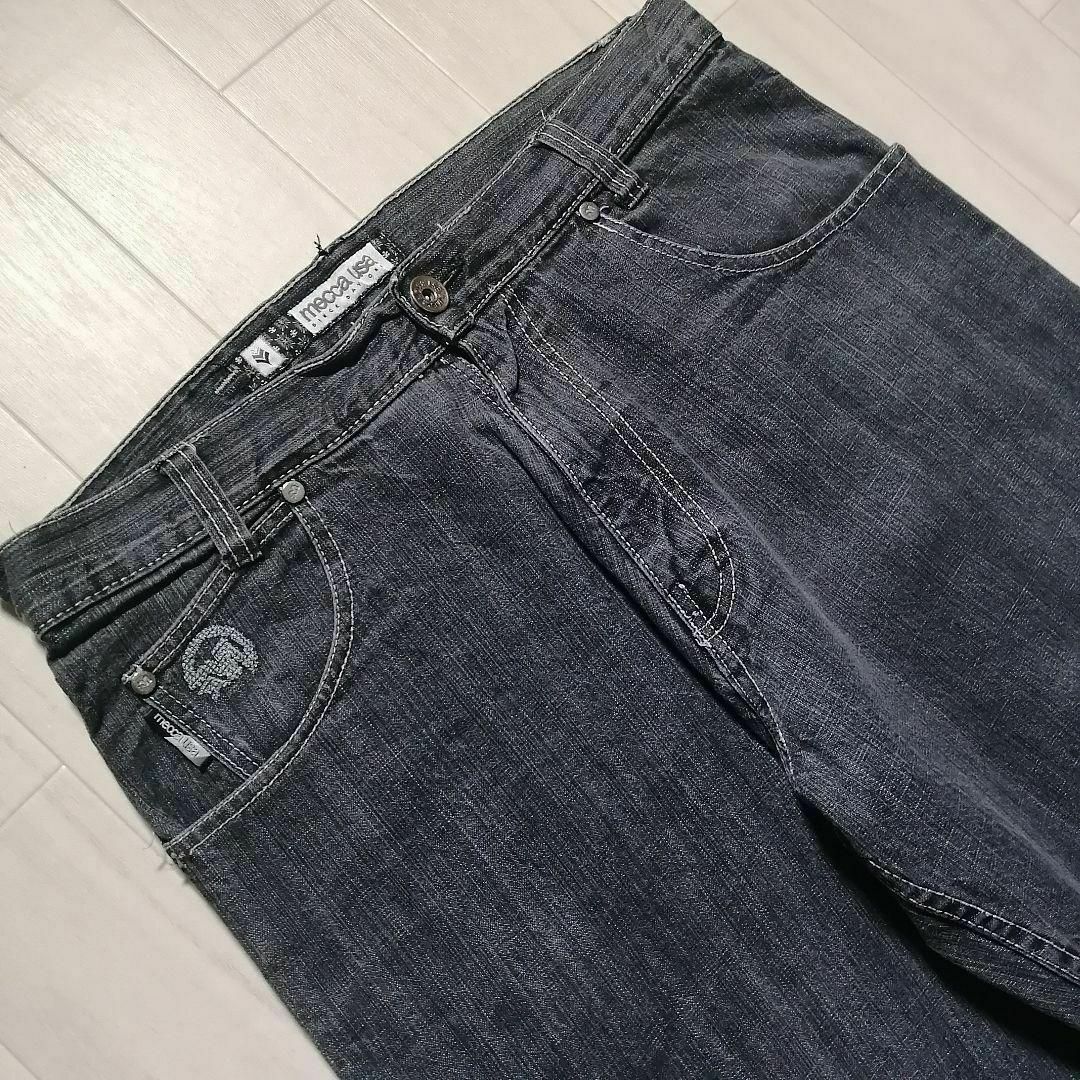 MECCA - MECCAメッカ刺繍ロゴ極太バギーヒップホップブラック MECCA - MECCAメッカ刺繍ロゴ極太バギーヒップホップブラック