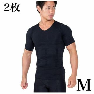 加圧シャツ メンズ 半袖  加圧インナー 黒 ブラック M 2枚(トレーニング用品)