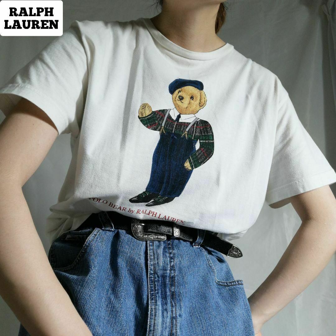 ラルフローレン ポロベア プリントTシャツ 白 90s 00s 古着 1688 ラルフローレン ポロベア プリントTシャツ 白 90s 00s 古着 1688