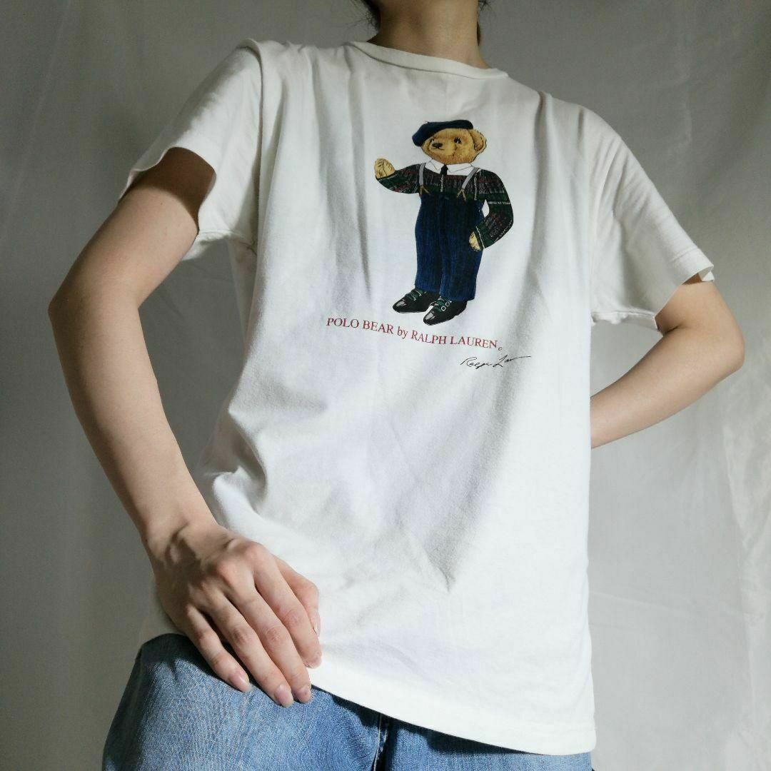 ラルフローレン ポロベア プリントTシャツ 白 90s 00s 古着 1688 ラルフローレン ポロベア プリントTシャツ 白 90s 00s 古着 1688
