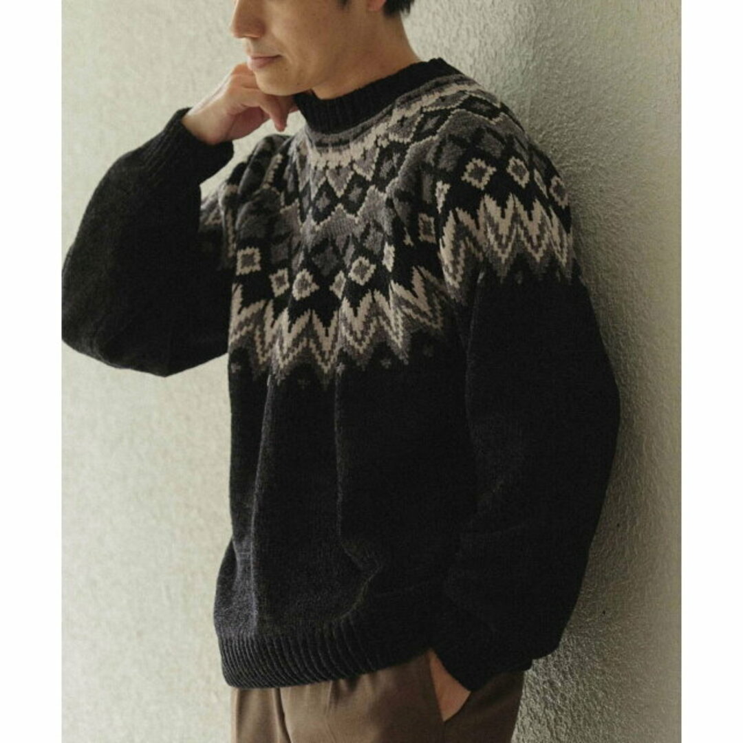 URBAN RESEARCH ITEMS(アーバンリサーチアイテムズ)の【BLK】【M】求心柄 モール クルーネック ニット メンズのトップス(ニット/セーター)の商品写真