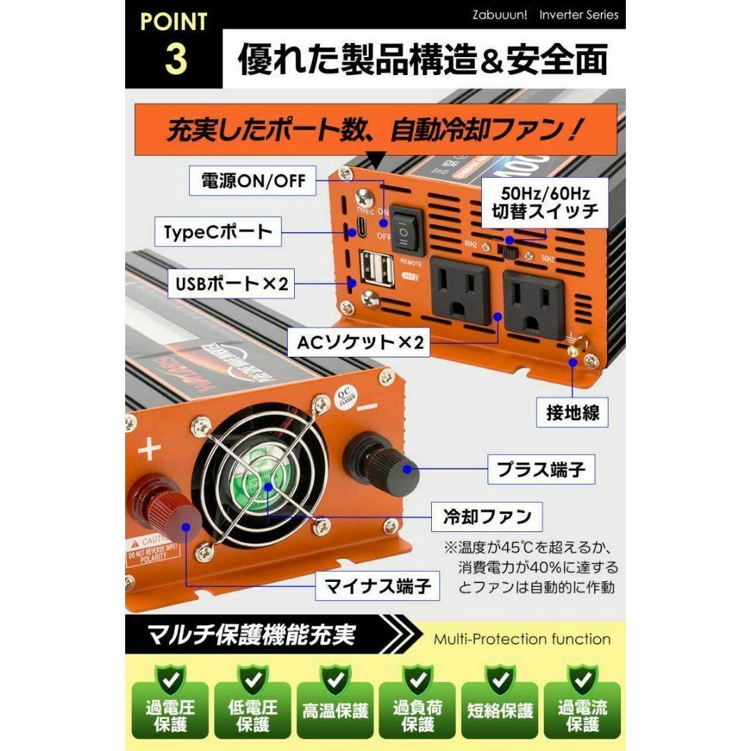 正弦波 インバーター 1100W コンセント USBポート Type-c2217 正弦波 インバーター 1100W コンセント USBポート Type-c2217