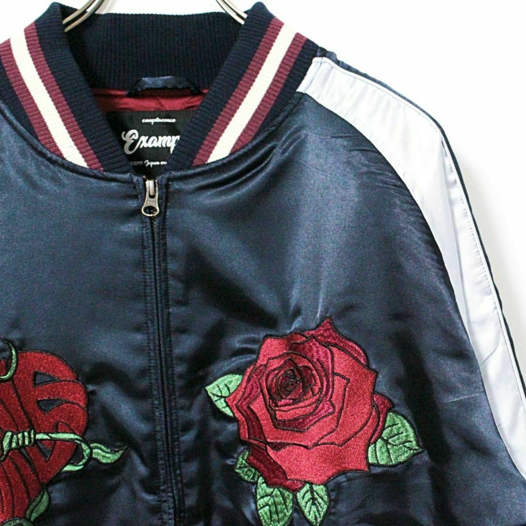 新品 エグザンプル サテン生地 ハート・薔薇刺繍 スカジャン L 新品 エグザンプル サテン生地 ハート・薔薇刺繍 スカジャン L