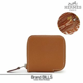 エルメス(HERMES)の未使用品 エルメス アザップコインケース シルクイン コインパース 小銭入れ シルク・ゲーム ヴォー・エプソン ゴールド ブラウン ホワイトステッチ Ｃ刻印 (コインケース)